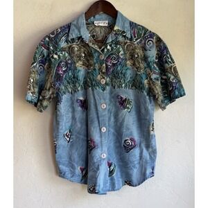 Vintage 90s Act III Big Cat Button Up Top S Maximalist Indie Retro Whimsical